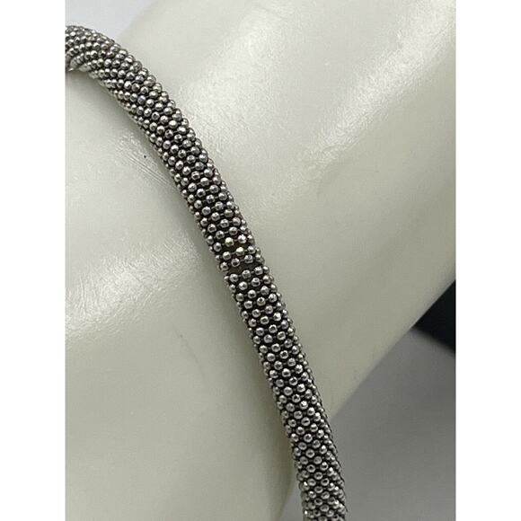 Sterling Silver 925 Diamond Cut Mesh Flexible Bangle Bracelet Magnetic Closure - Picture 6 of 16